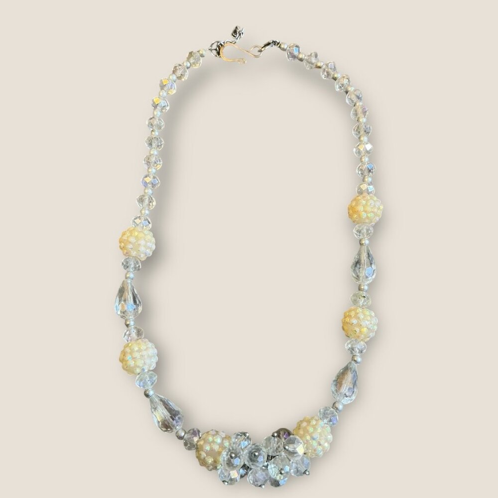 Vintage Beaded Necklace 18" With Faux Pearl & Crystal Accents